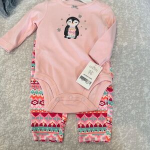Carter's Pink Penguin Bodysuit with Patterned Pants